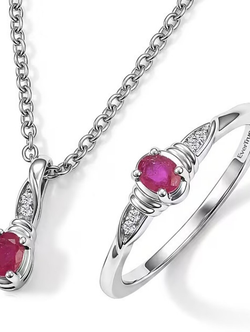 Great Gift For Your Daughter! Niassa Ruby With White Zircon Ring & Necklace Set